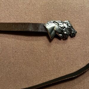 Brown Leather Women’s Belt with Sikver Horsehead Buckle